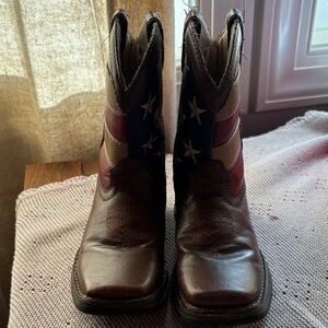 Durango Kids Brown Western Boots with Red, White & Blue Star Panels
